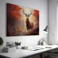 Framed canvas print of a majestic stag in an autumnal forest with red leaves