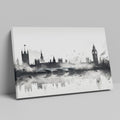 Framed canvas print of monochrome watercolour London skyline with Big Ben and Westminster