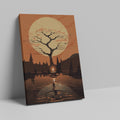 Framed canvas print of a silhouetted tree and candle with golden autumnal hues