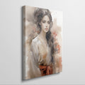 Framed canvas print of a sophisticated watercolour portrait of a woman in a traditional kimono