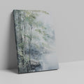 Framed canvas print of a misty bamboo grove with soft watercolour finishes