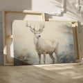 Framed canvas print of a majestic stag in a foggy autumn forest with neutral and warm tones