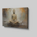 Framed canvas print of a meditative Buddha against an abstract, warm-toned background