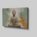 Framed canvas print of serene Buddha in meditation with abstract earthy background