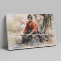 Framed canvas print of a Samurai warrior in red kimono with sword