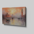 Framed canvas print of impressionist London skyline at sunset with Westminster Bridge and Thames River