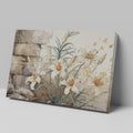 Framed canvas print of elegant white lilies with a rustic textured background in warm earthy tones