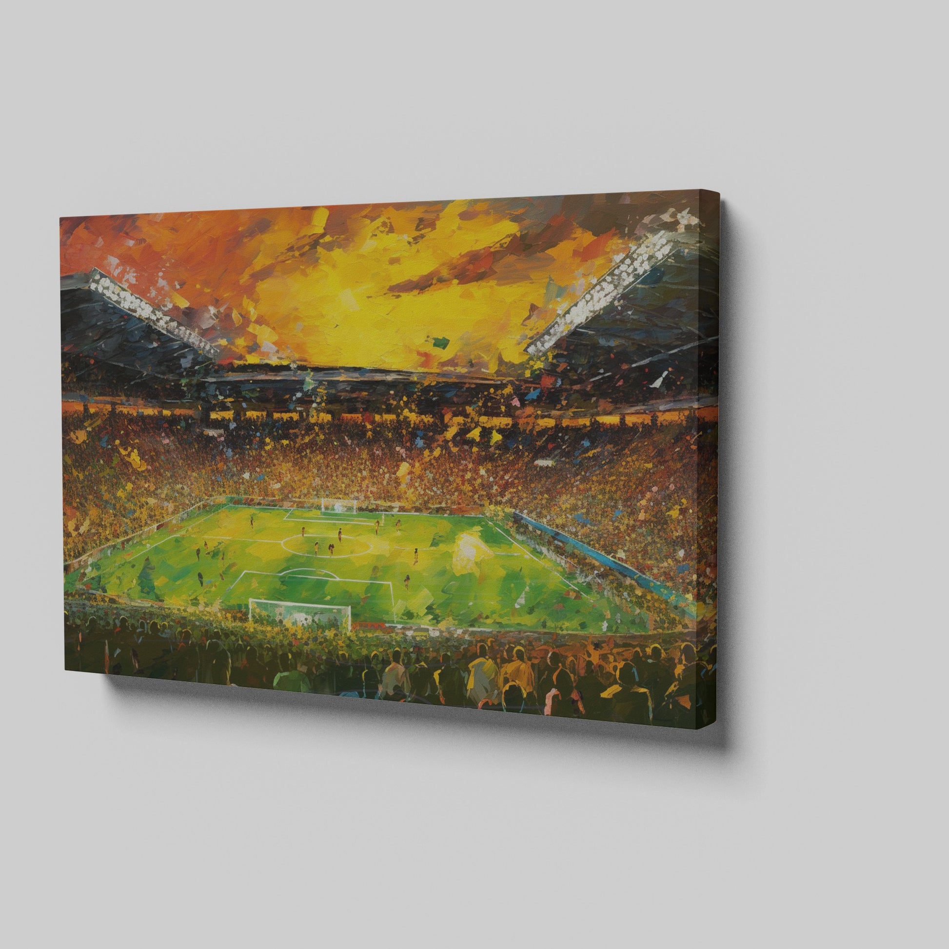 Framed canvas print of an abstract vibrant football stadium scene