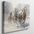 Framed canvas print of a traditional winter scene with a horse-drawn sleigh in the snow