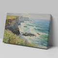 Framed canvas print of an impressionist seascape with cliffs and ocean