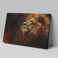 Framed canvas print of a realistic lion portrait with fiery mane