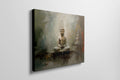 Framed canvas print of a serene Buddha with a gentle colour palette and textured finish