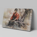 Framed canvas print of a Samurai warrior in red kimono with sword