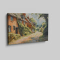 Framed canvas print of English cottage and countryside watercolour scene with lush greenery