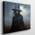 Framed canvas print of a dark fantasy scarecrow in a desolate field, under a brooding sky