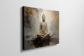 Framed canvas print of a meditative Buddha against an abstract, warm-toned background