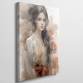 Framed canvas print of a sophisticated watercolour portrait of a woman in a traditional kimono