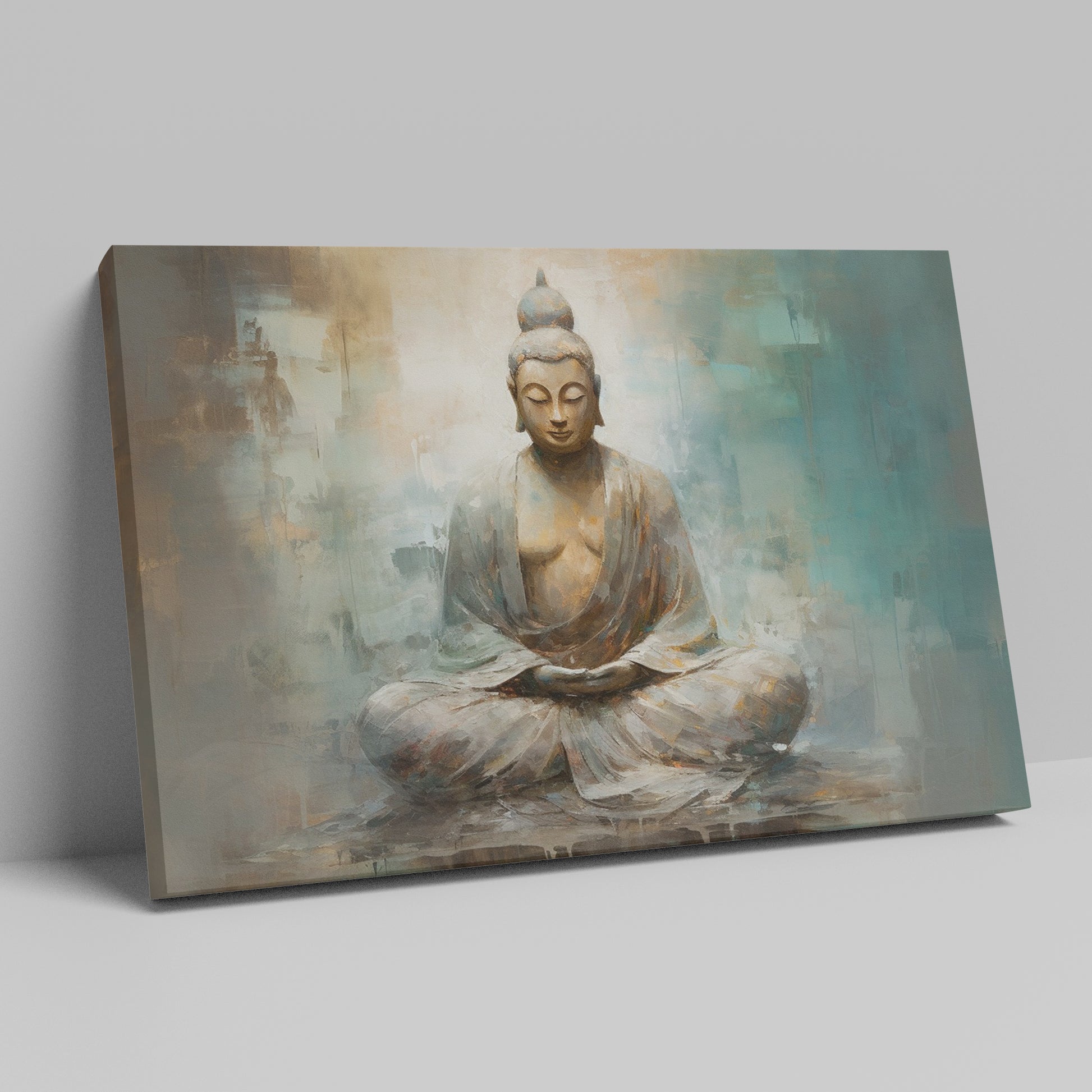 Framed canvas print of a meditative Buddha in abstract earthy tones