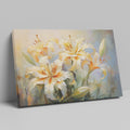 Framed canvas print of impressionist style lilies with soft pastel hues