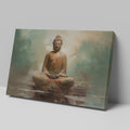 Framed canvas print of a meditative Buddha in earthy browns and soft blues