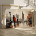 Framed canvas print of an abstract rainy London street scene with Big Ben in the background