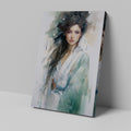 Framed canvas print of an ethereal watercolour portrait of a graceful lady with abstract elements