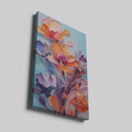 Framed canvas print of stylised vibrant flowers with 3D illustration effect on a cool blue background