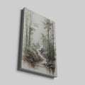 Framed canvas print of tranquil bamboo forest and stream in watercolour