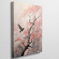 Framed canvas print of watercolour bird flying near red leaves on a tree