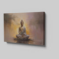 Framed canvas print of serene Buddha in meditation with abstract warm background