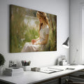 Framed canvas print of an elegant woman in a serene, sunlit meadow