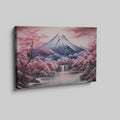 Framed canvas print of Mount Fuji with cherry blossoms and reflective lake