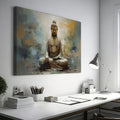 Framed canvas print of a serene Buddha in abstract style with earthy, golden hues