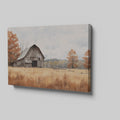 Framed canvas print of an autumnal rustic barn and golden fields