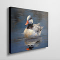 Framed canvas print of an impressionistic painting of a duck on water with blue tones