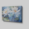 Framed canvas print of tranquil water lilies in watercolour blues and whites