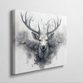 Framed canvas print of a mystical monochrome stag with abstract ink splash design