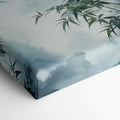 Framed canvas print of misty bamboo grove with mountains in the background