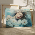 Framed canvas print of a dreamy, ethereal portrait with flowers and water reflections