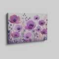 Framed canvas print of stylised anemone flowers in lavender and mauve hues