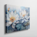 Framed canvas print of ethereal watercolor lotus flowers in tranquil blue hues