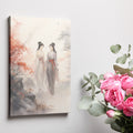 Framed canvas print of two traditional Chinese ladies in an autumnal landscape with red maples