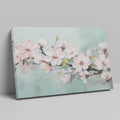 Framed canvas print of pastel cherry blossom flowers in impasto style