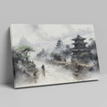 Framed canvas print of a mist-covered ancient Chinese scene with pagodas and figures