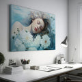 Framed canvas print of a dreamy, ethereal portrait with flowers and water reflections