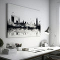 Framed canvas print of monochrome watercolour London skyline with Big Ben and Westminster