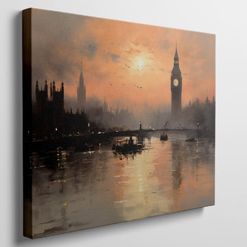 Framed canvas print of London skyline at sunset with Big Ben and River Thames