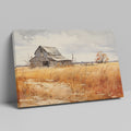 Framed canvas print of an old barn in a golden autumn rural landscape