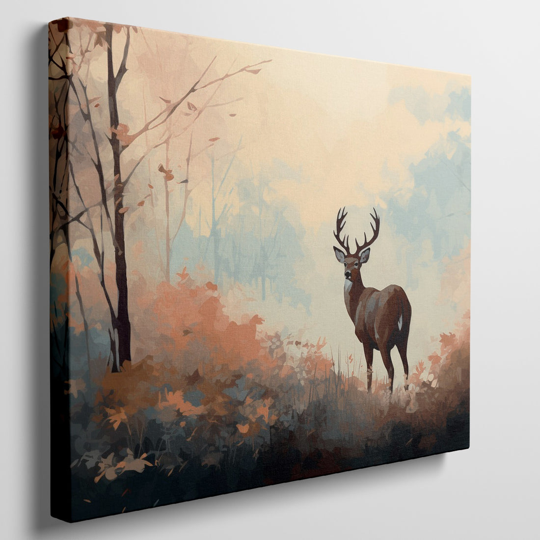 Digital painting of a stag in an autumn forest with orange and brown foliage