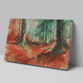 Framed canvas print of an abstract watercolour forest in vibrant red and green hues